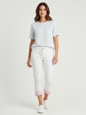Lulu-B Embroidered Hem Pull On Cropped Pants White Size 10